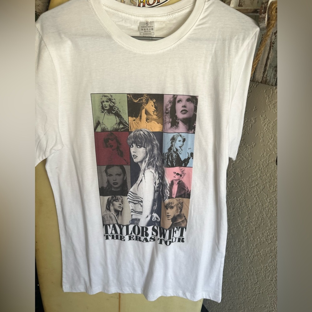 Taylor Swift White Graphic Crew Neck Tee with Multicolor Print